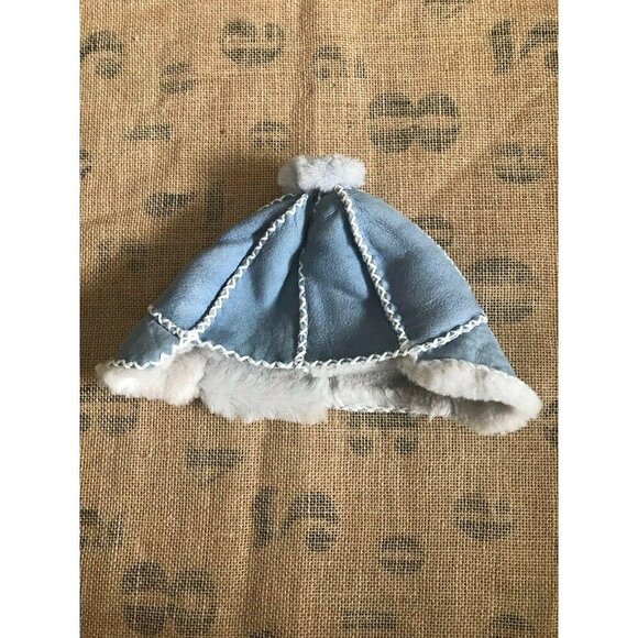 LITTLE E.D.A. Rare Baby Kids Gray Sheepskin Shearling Pom Winter Hat - Picture 2 of 5